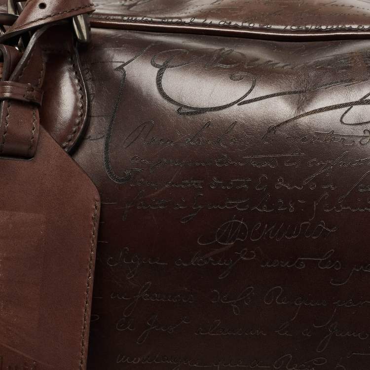 Pre Owned Berluti Two Tone Brown Leather Travel Bag