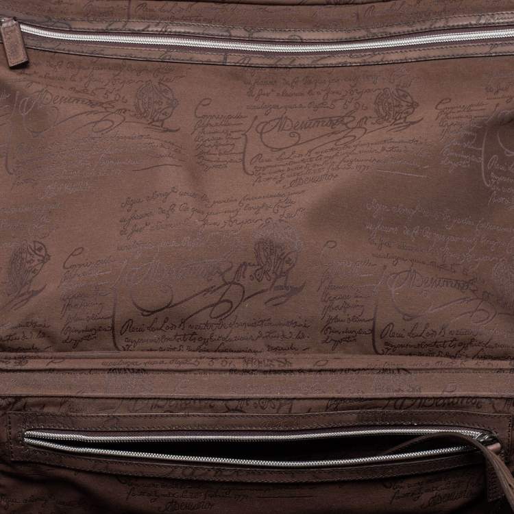 Pre Owned Berluti Caffe Brown Scritto Leather Formula 1004 Rolling Suitcase