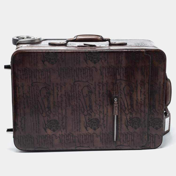 Pre Owned Berluti Caffe Brown Scritto Leather Formula 1004 Rolling Suitcase