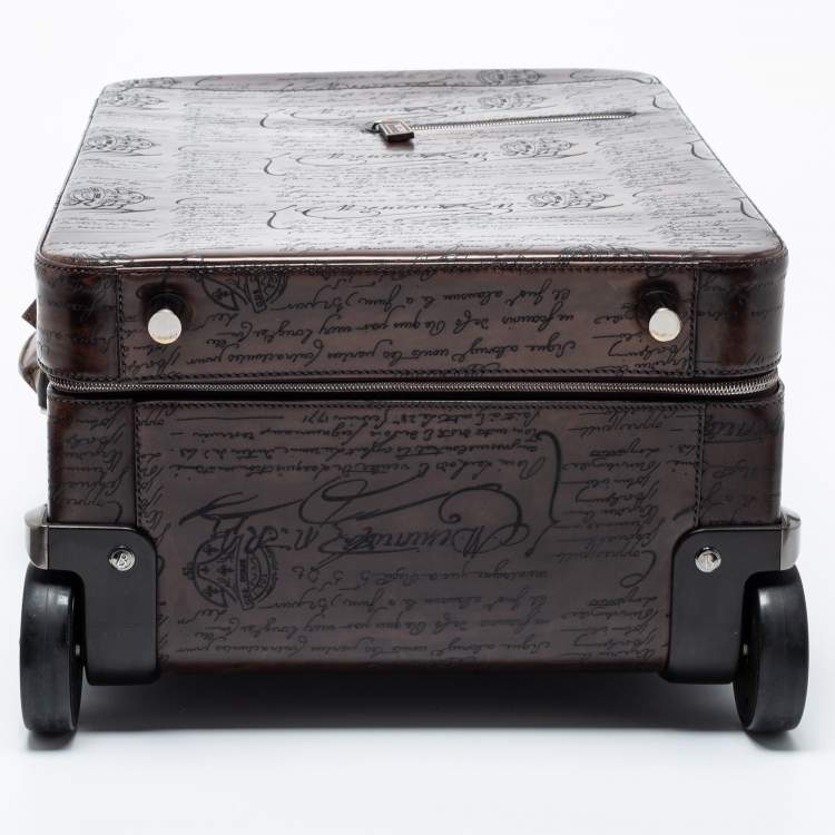 Pre Owned Berluti Caffe Brown Scritto Leather Formula 1004 Rolling Suitcase