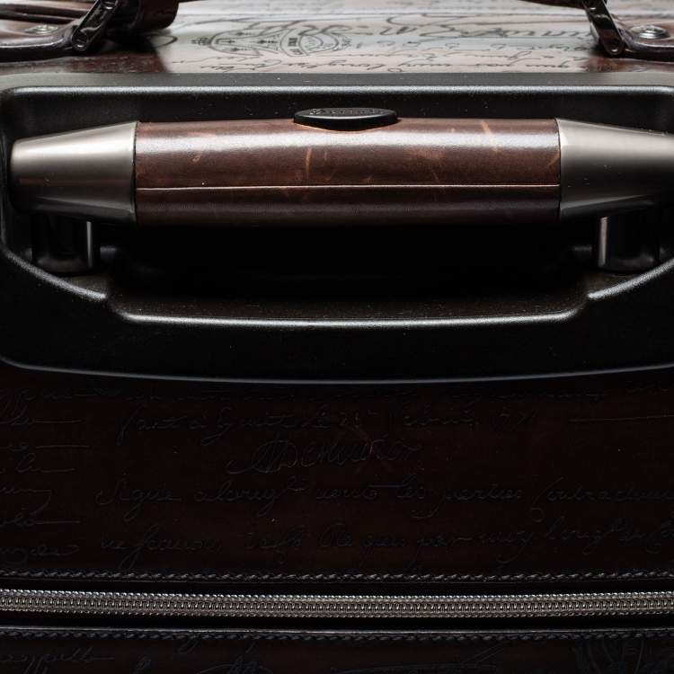Pre Owned Berluti Caffe Brown Scritto Leather Formula 1004 Rolling Suitcase