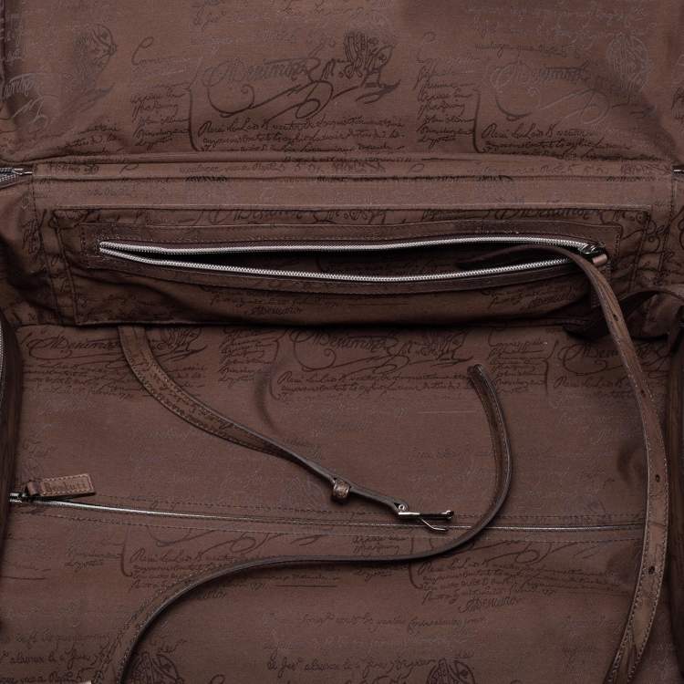 Pre Owned Berluti Caffe Brown Scritto Leather Formula 1004 Rolling Suitcase