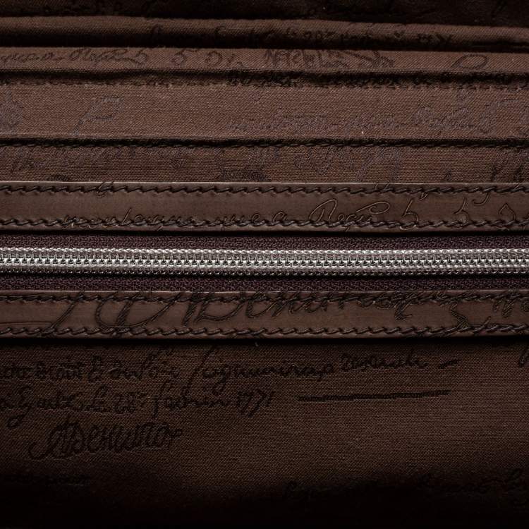 Pre Owned Berluti Caffe Brown Scritto Leather Formula 1004 Rolling Suitcase