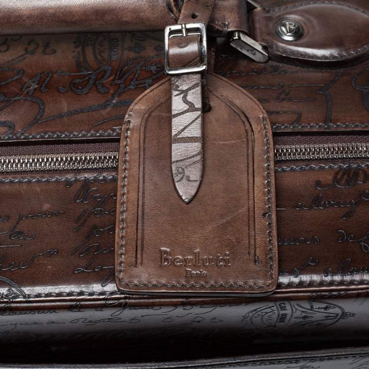 Pre Owned Berluti Caffe Brown Scritto Leather Formula 1004 Rolling Suitcase