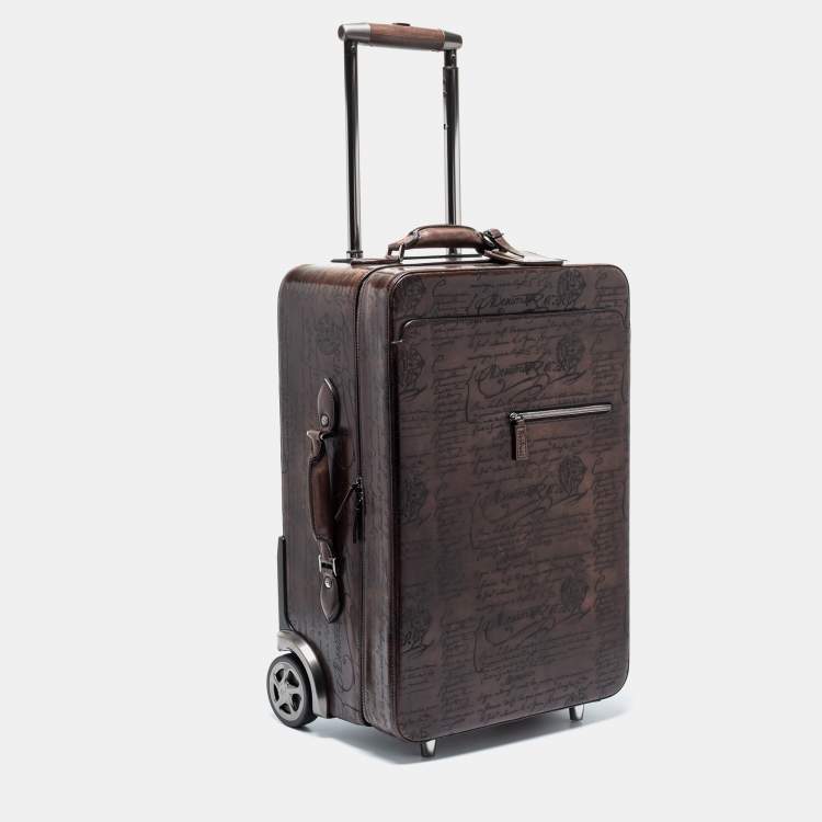 Pre Owned Berluti Caffe Brown Scritto Leather Formula 1004 Rolling Suitcase