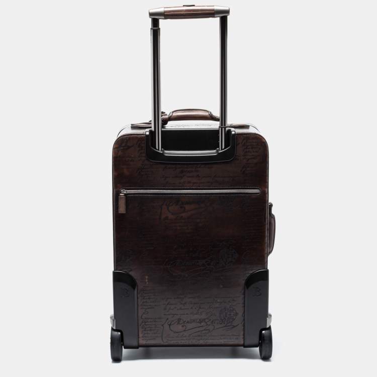 Pre Owned Berluti Caffe Brown Scritto Leather Formula 1004 Rolling Suitcase