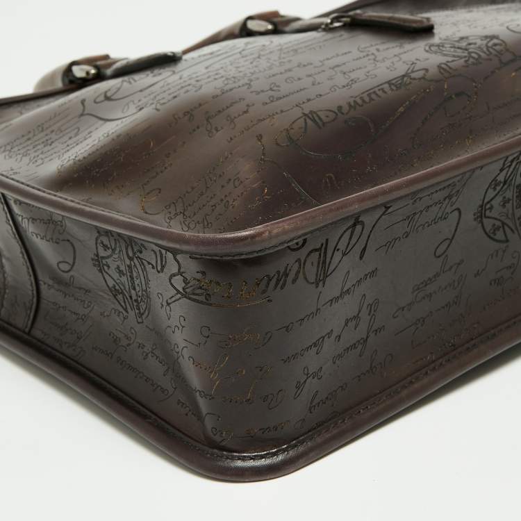 Pre Owned Berluti Brown Printed Leather Medium Un Jour Briefcase