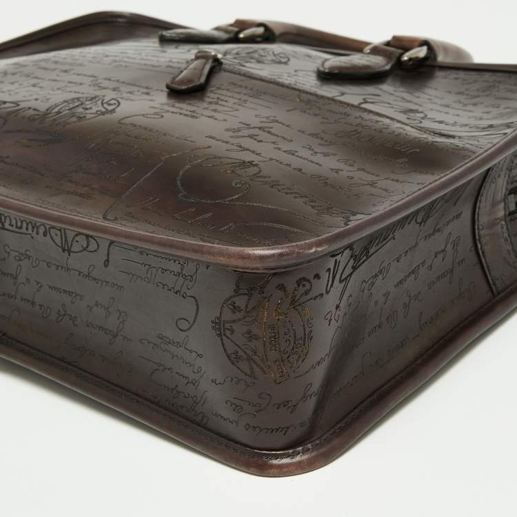 Pre Owned Berluti Brown Printed Leather Medium Un Jour Briefcase