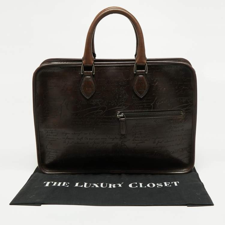Pre Owned Berluti Brown Printed Leather Medium Un Jour Briefcase