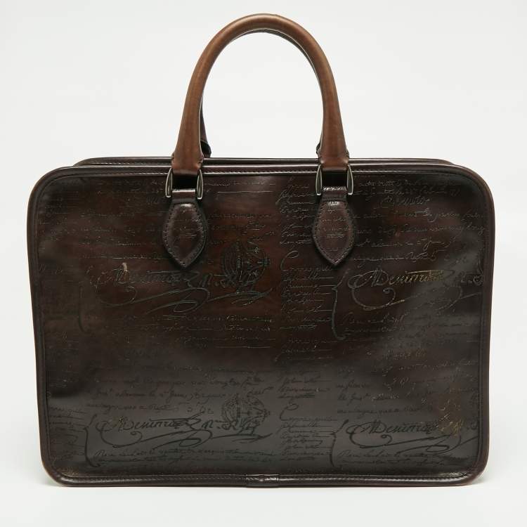 Pre Owned Berluti Brown Printed Leather Medium Un Jour Briefcase
