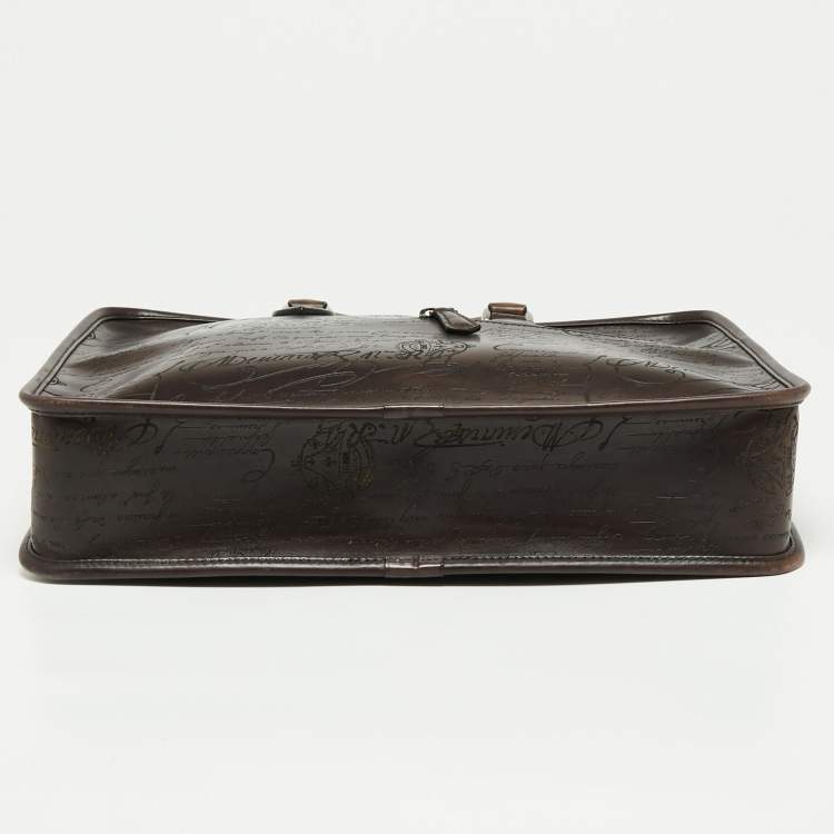 Pre Owned Berluti Brown Printed Leather Medium Un Jour Briefcase