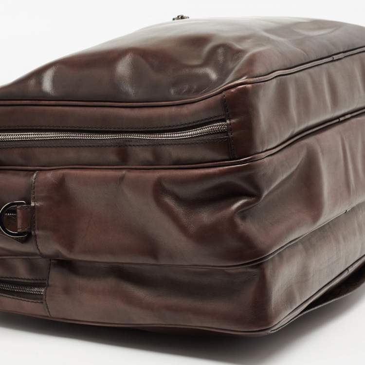 Pre Owned Berluti Dark Brown Ombre Leather Deux Jours Briefcase