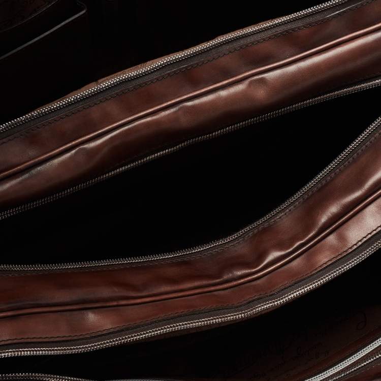 Pre Owned Berluti Dark Brown Ombre Leather Deux Jours Briefcase