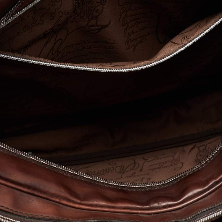 Pre Owned Berluti Dark Brown Ombre Leather Deux Jours Briefcase