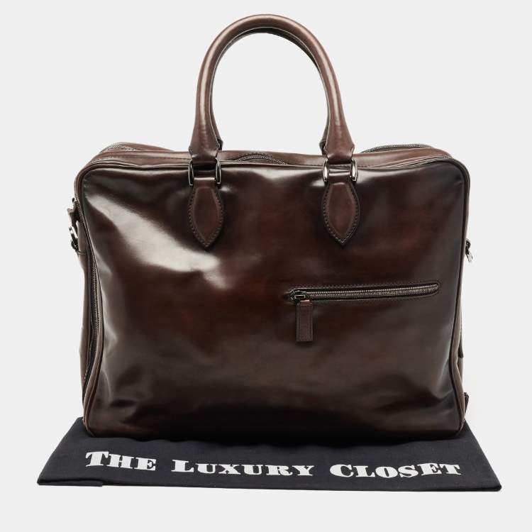 Pre Owned Berluti Dark Brown Ombre Leather Deux Jours Briefcase