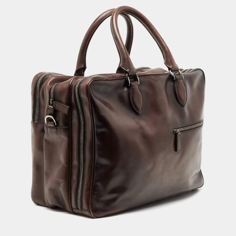 Pre Owned Berluti Dark Brown Ombre Leather Deux Jours Briefcase