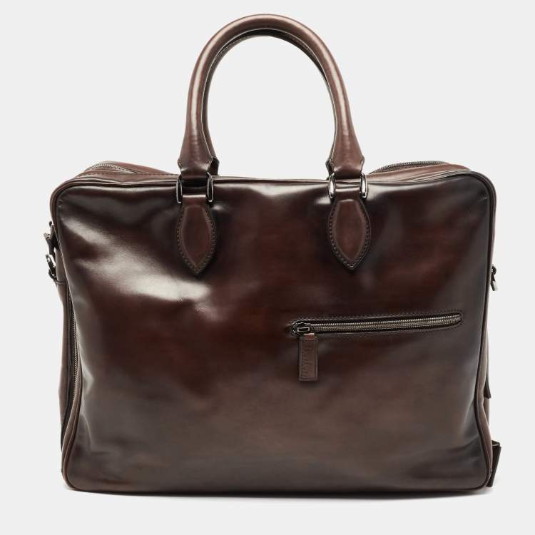 Pre Owned Berluti Dark Brown Ombre Leather Deux Jours Briefcase