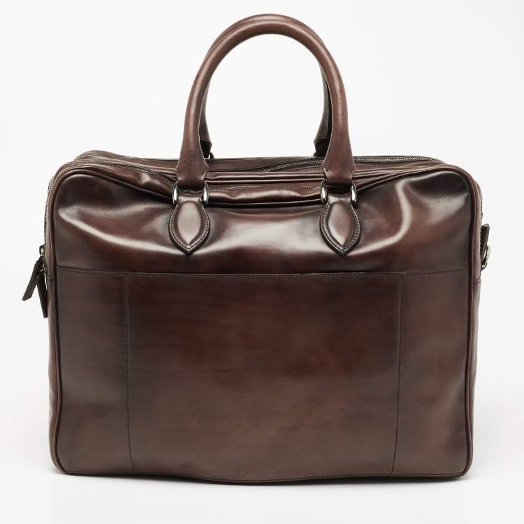 Pre Owned Berluti Dark Brown Ombre Leather Deux Jours Briefcase