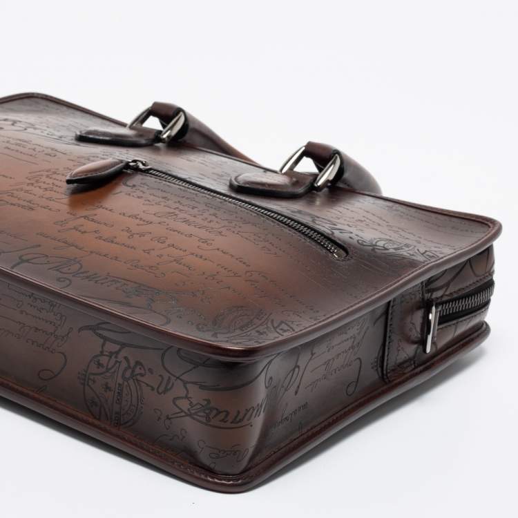 Pre Owned Berluti Cacao Intenso Leather Small Un Jour Scritto Briefcase