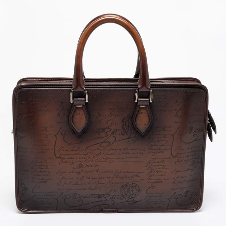 Pre Owned Berluti Cacao Intenso Leather Small Un Jour Scritto Briefcase