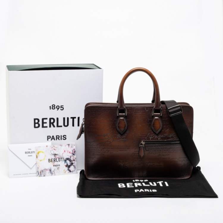 Pre Owned Berluti Cacao Intenso Leather Small Un Jour Scritto Briefcase