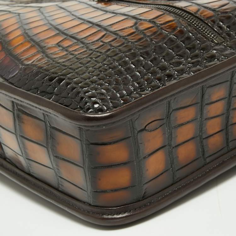 Pre Owned Berluti Ombre Brown Alligator Un Jour Briefcase Bag