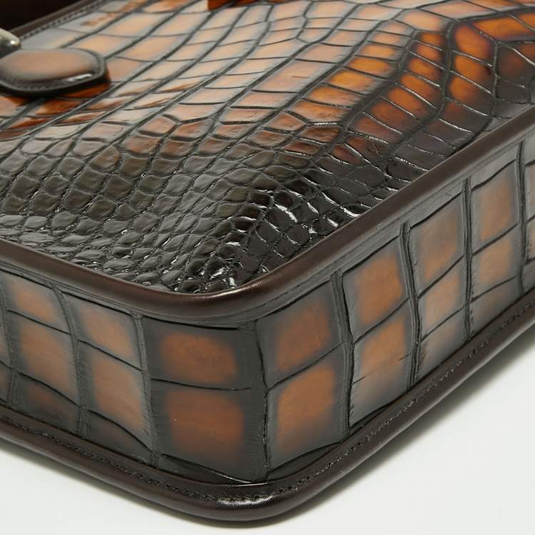 Pre Owned Berluti Ombre Brown Alligator Un Jour Briefcase Bag
