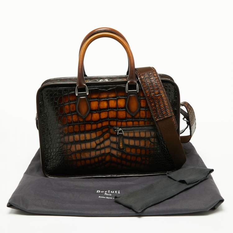 Pre Owned Berluti Ombre Brown Alligator Un Jour Briefcase Bag