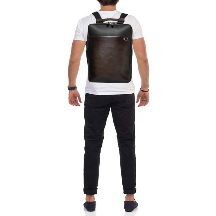 Pre Owned Berluti Black/Brown Block Leather Backpack