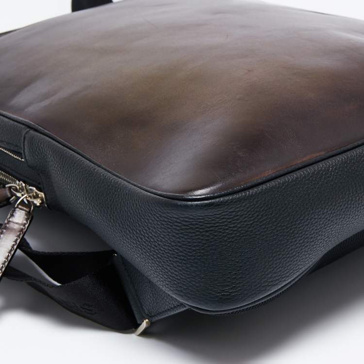 Pre Owned Berluti Black/Brown Block Leather Backpack