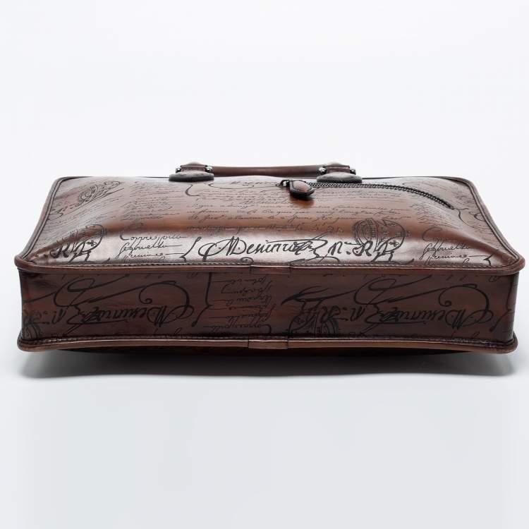 Pre Owned Berluti Brown Scritto Leather Mini Un Jour Briefcase