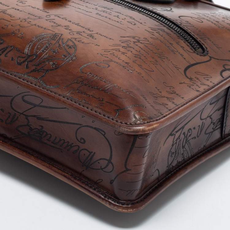 Pre Owned Berluti Brown Scritto Leather Mini Un Jour Briefcase
