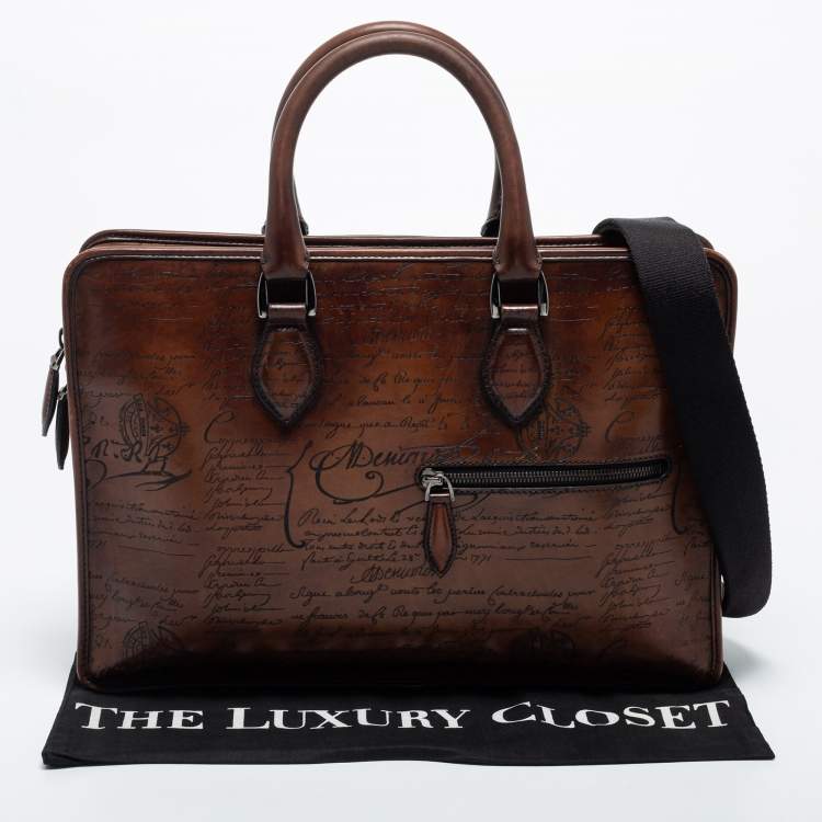 Pre Owned Berluti Brown Scritto Leather Mini Un Jour Briefcase