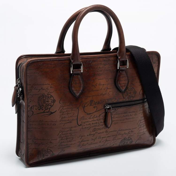 Pre Owned Berluti Brown Scritto Leather Mini Un Jour Briefcase
