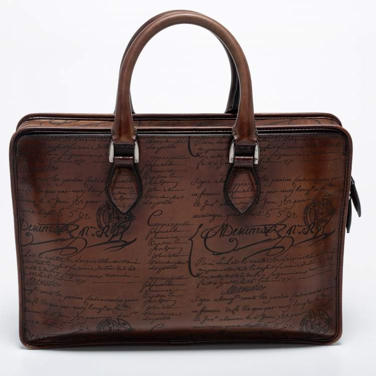 Pre Owned Berluti Brown Scritto Leather Mini Un Jour Briefcase