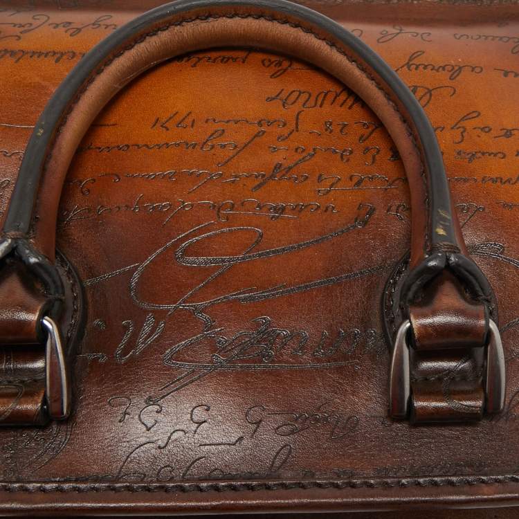 Pre Owned Berluti Brown Scritto Leather Un Jour Messenger Bag
