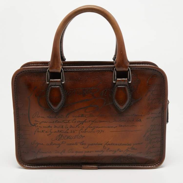 Pre Owned Berluti Brown Scritto Leather Un Jour Messenger Bag