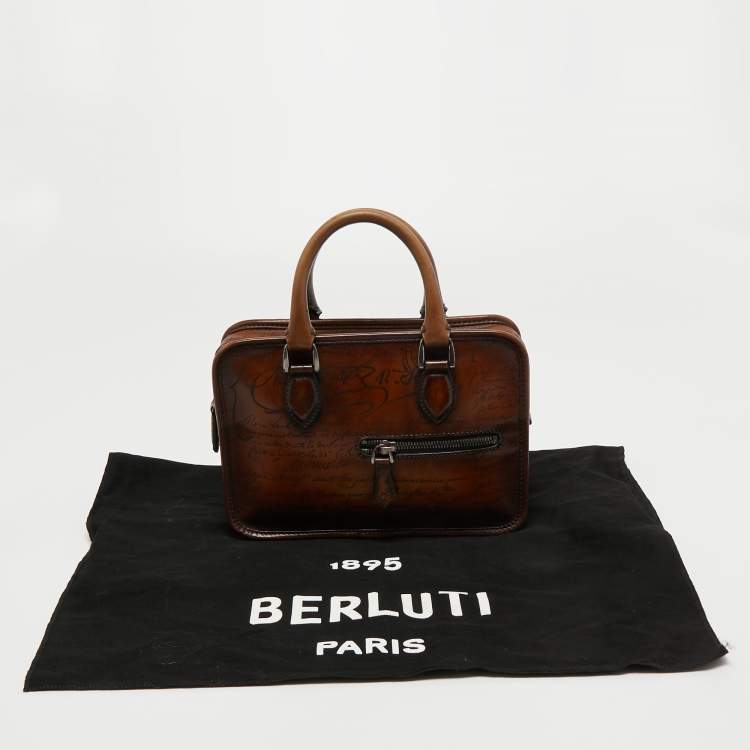 Pre Owned Berluti Brown Scritto Leather Un Jour Messenger Bag