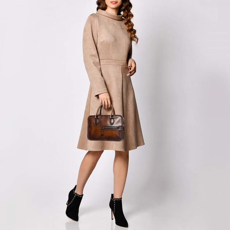 Pre Owned Berluti Brown Scritto Leather Un Jour Messenger Bag