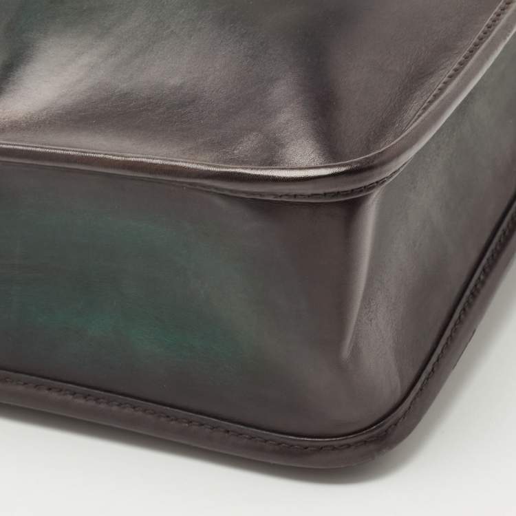 Pre Owned Berluti Dark Green Ombre Leather Un Jour Venezia Briefcase
