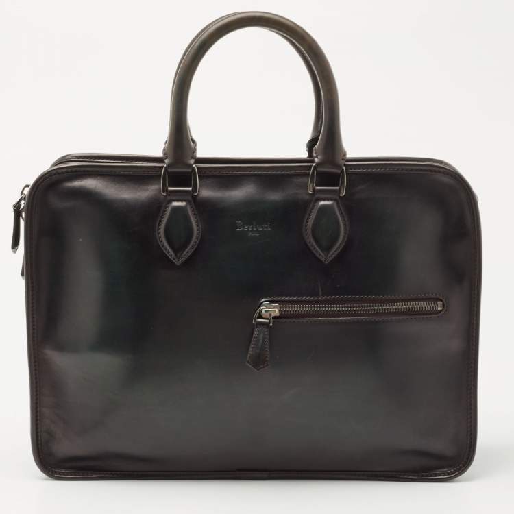 Pre Owned Berluti Dark Green Ombre Leather Un Jour Venezia Briefcase
