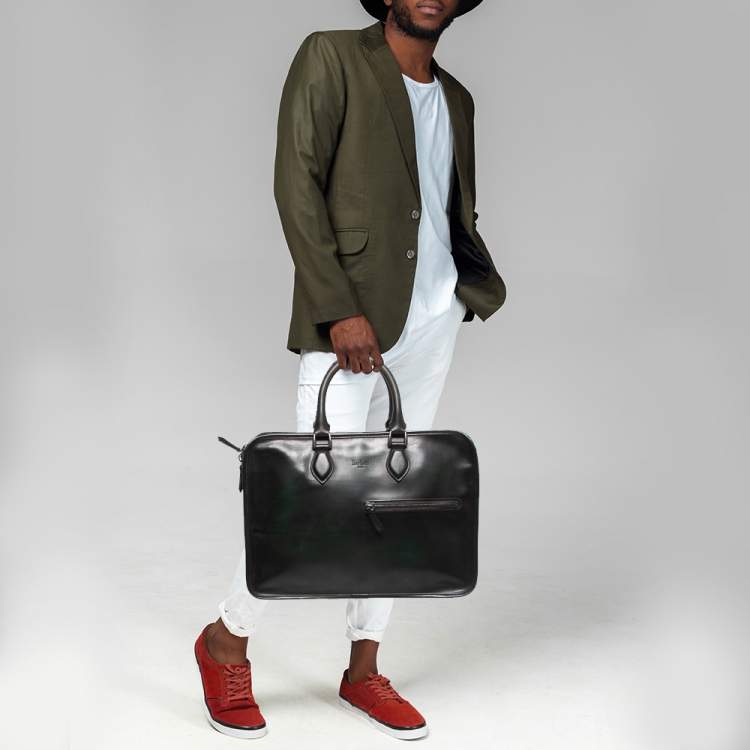 Pre Owned Berluti Dark Green Ombre Leather Un Jour Venezia Briefcase