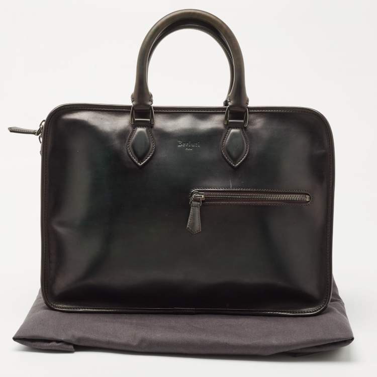Pre Owned Berluti Dark Green Ombre Leather Un Jour Venezia Briefcase