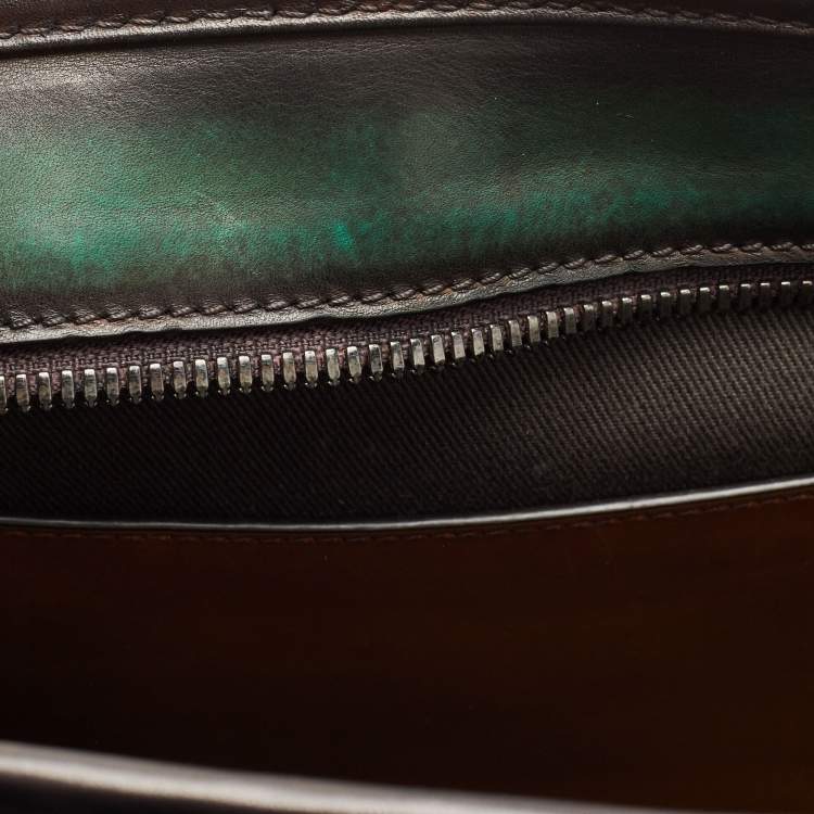 Pre Owned Berluti Dark Green Ombre Leather Un Jour Venezia Briefcase