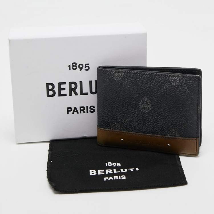 Pre Owned Berluti Dark Grey/Olive Green Coated Canvas and Leather Bifold Wallet