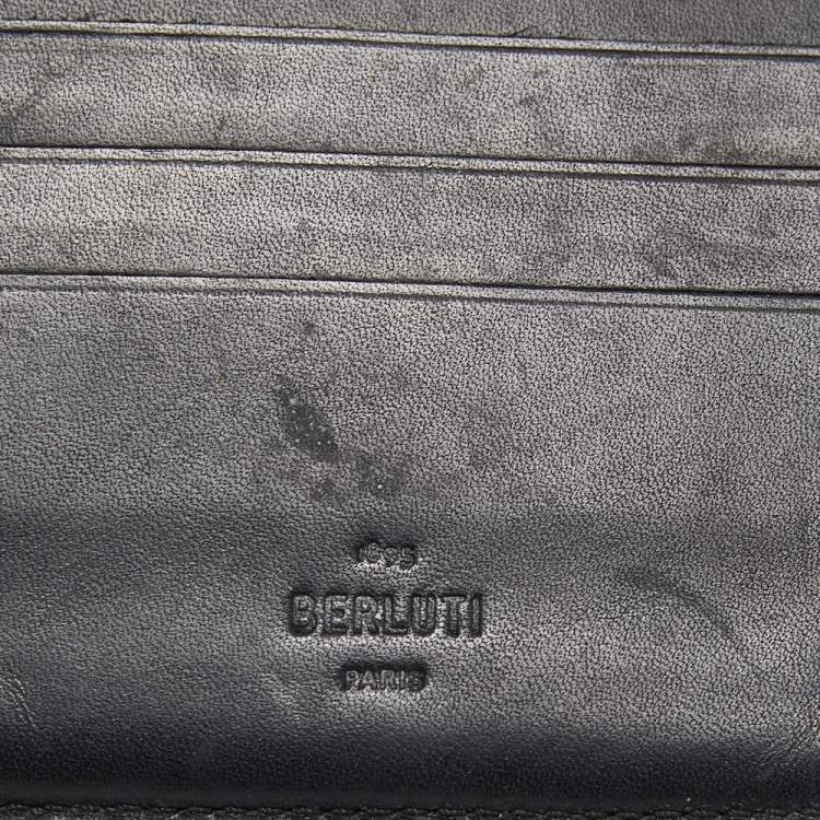 Pre Owned Berluti Dark Grey/Olive Green Coated Canvas and Leather Bifold Wallet