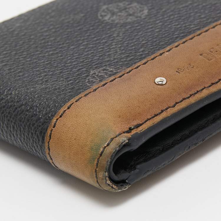 Pre Owned Berluti Dark Grey/Olive Green Coated Canvas and Leather Bifold Wallet