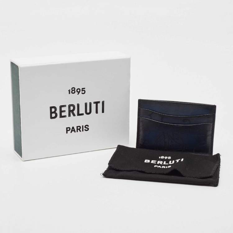 Pre Owned Berluti Blue/Black Scritto Leather Bambou Card Holder 