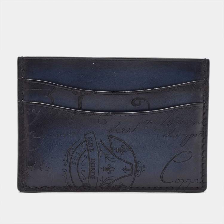 Pre Owned Berluti Blue/Black Scritto Leather Bambou Card Holder 