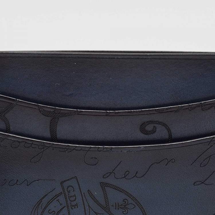 Pre Owned Berluti Blue/Black Scritto Leather Bambou Card Holder 